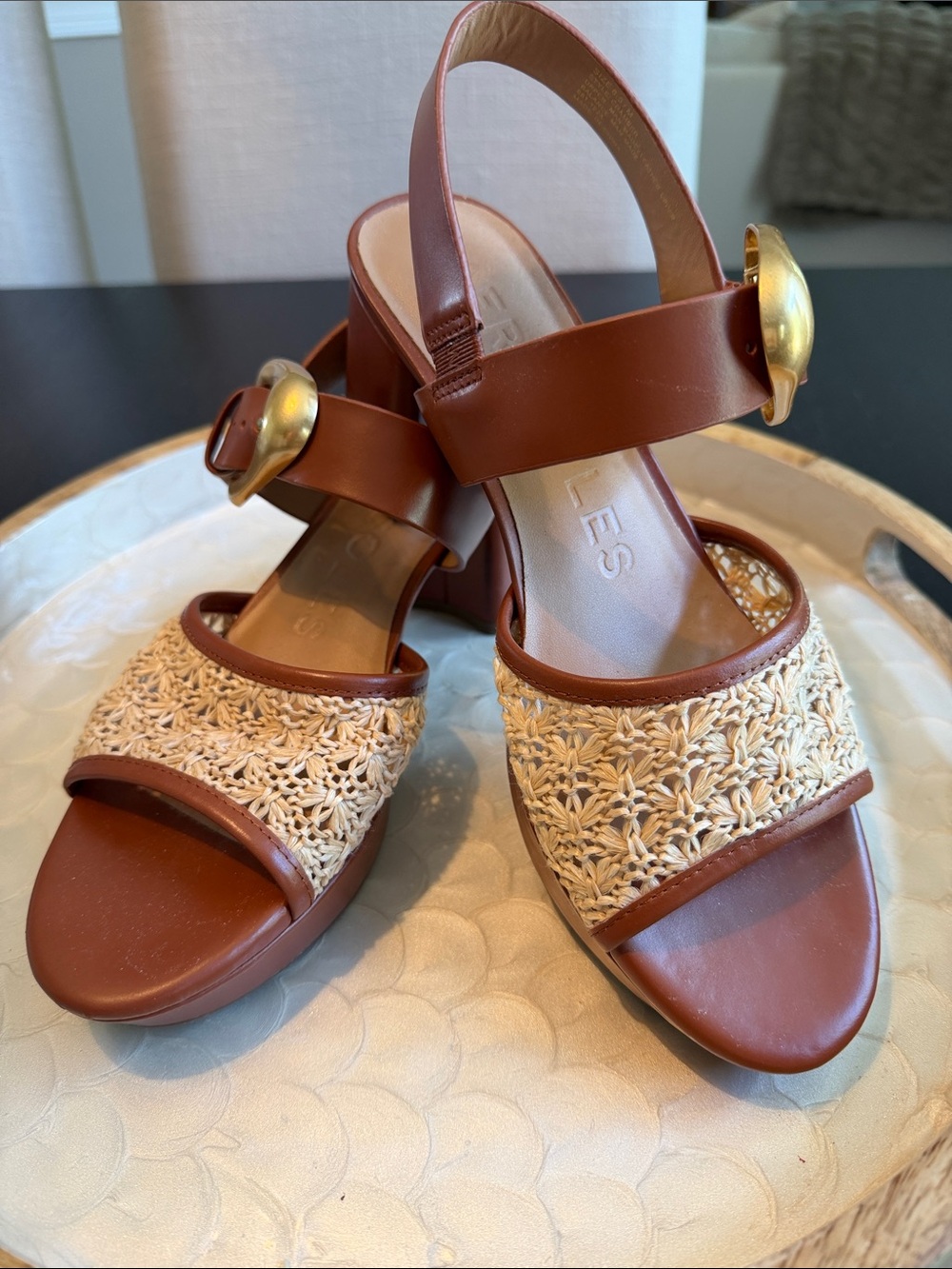 AEROSOLES Brown and Natural Woven Platform Sandals - NEW UNWORN